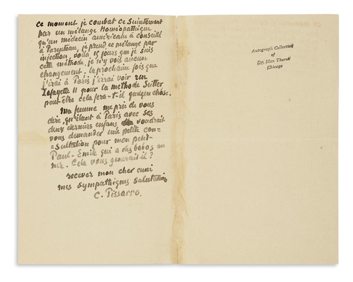 PISSARRO, CAMILLE. Autograph Letter Signed, C. Pissarro,